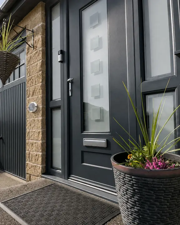 Anthracite grey Vogue composite door with Cube glass