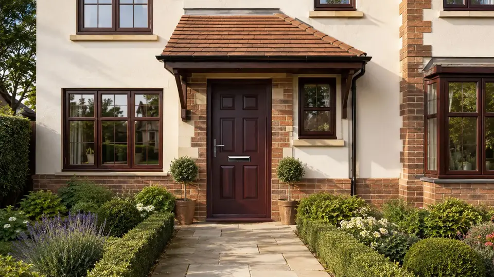 Rosewood Colonial composite door with matching windows