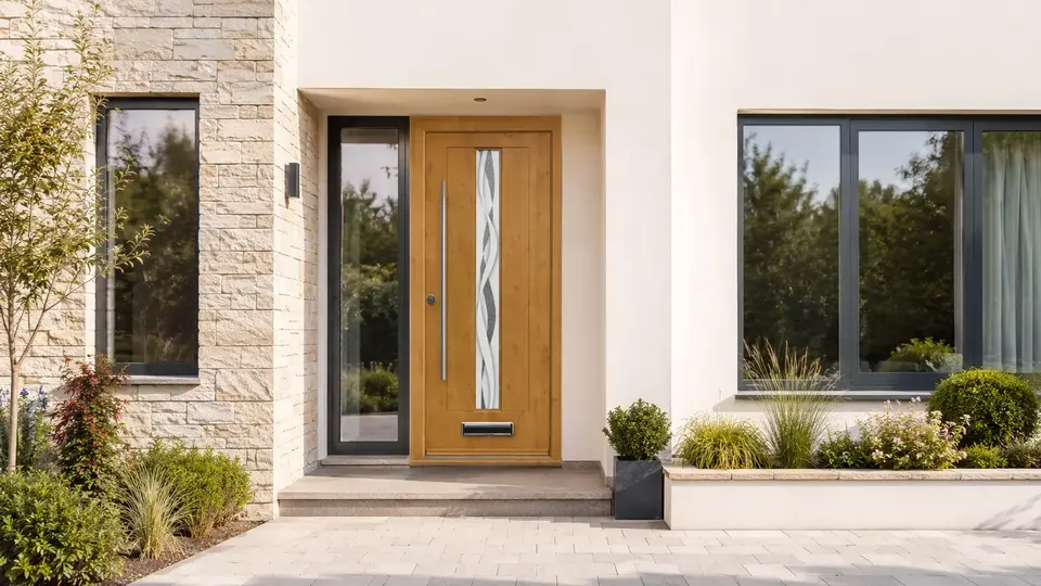 Hudson oak composite door with anthracite grey windows