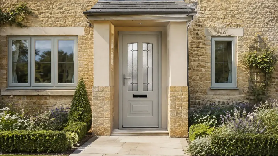 Agate grey Illinois composite door in a British stone house
