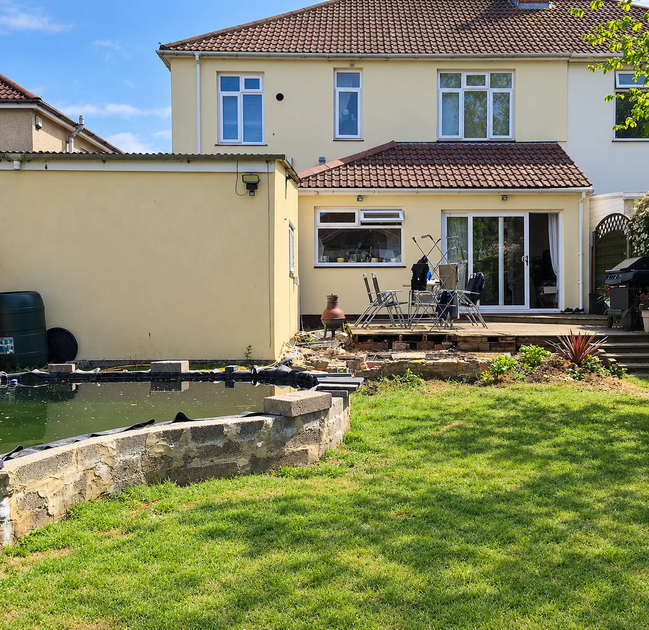 Rear garden and original garage before conversion into living space